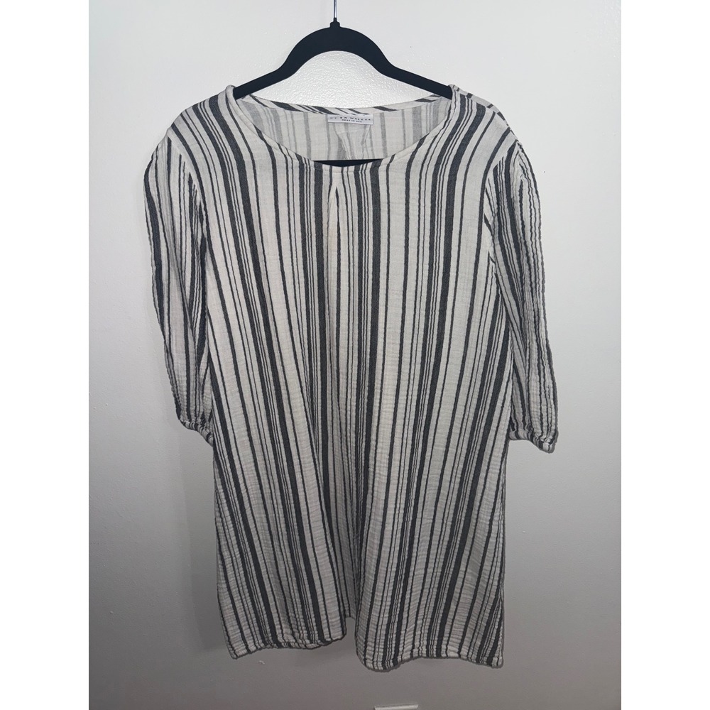 Bryn Walker Striped Cotton Gauze Tunic Top Black White L Made in USA